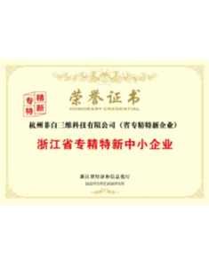 浙江省专精特新中小企业证书